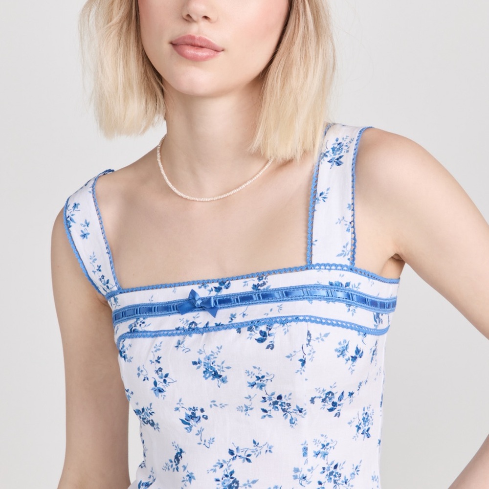 Reformation Blue and White Floral Eloise Top (10) in Orlaya
